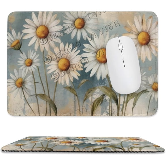 Daisy Themed Mouse Pad 8"x10" Non-Slip Rubber Base MousePads with Stitched Edge Daisy Flower Decor A055