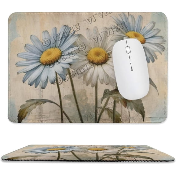 Daisy Themed Mouse Pad 8"x10" Non-Slip Rubber Base MousePads with Stitched Edge Daisy Flower Decor A059