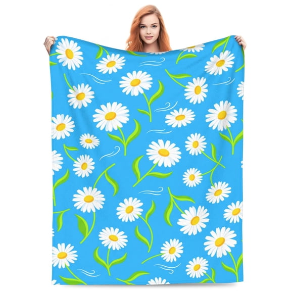 Daisy Throw Blanket Flannel Daisy Floral Design All Season Soft Warm Plush Home Decor for Couch and Bed 50x40
