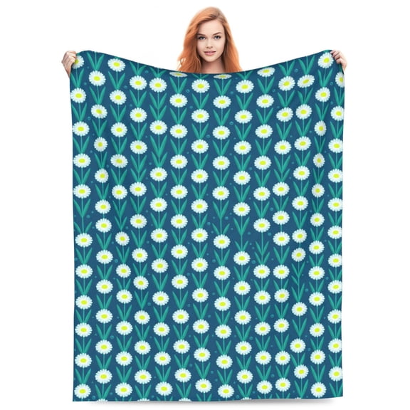 Daisy Throw Blanket Flannel Daisy Floral Design All Season Soft Warm Plush Home Decor for Couch and Bed 50x40