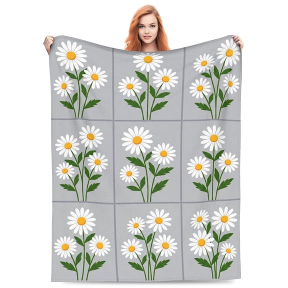 Daisy Throw Blanket Flannel Daisy Floral Design All Season Soft Warm Plush Home Decor for Couch and Bed 50x40