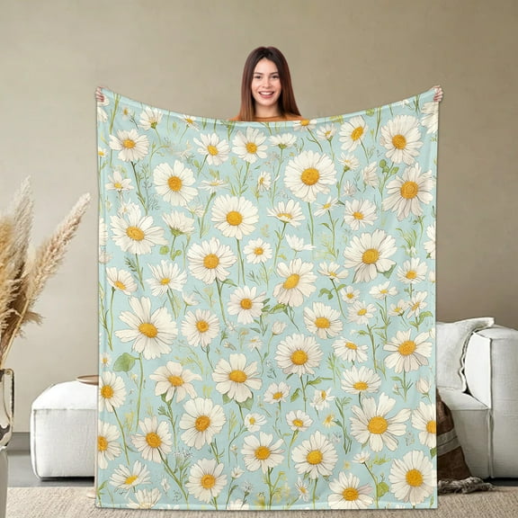 Daisy Throw Blanket Flannel Super Soft Warm Fleece Microfiber Blankets Home Decor All Season for Bedroom Couch Living Room Large 50"x60"