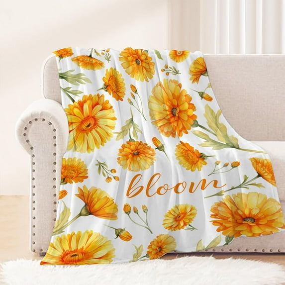 Daisy Throw Blanket for Kids Small Spring Summer Yellow Floral Blanket Girls Boys Child Baby Bed Soft Fuzzy Plush Fleece Blanket Yellow Flower Couch Sofa Decorative Blanket 40x50