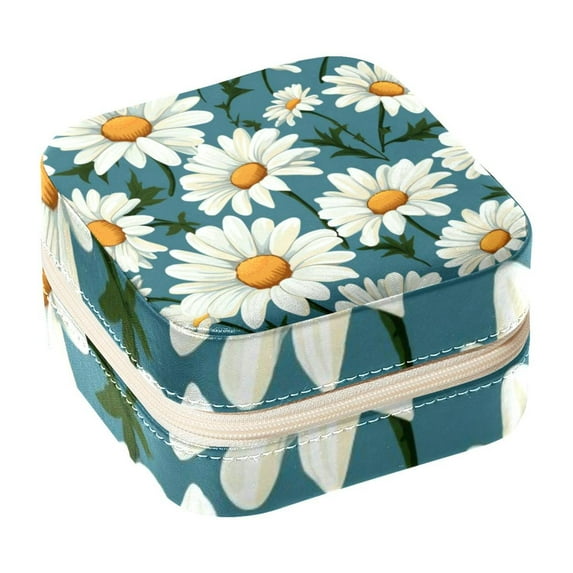 Daisy Travel Portable Square Jewelry Display and Decorative Box with Bracelet Holder - Ideal for Rings, Earrings, Necklaces, Bracelets, and More - Suitable for Girls and Women
