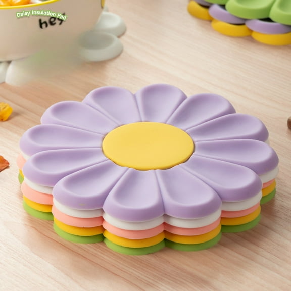 Daisy Trivet for Hot Pots and Dishes, 6.7 Inch Round Flexible Silicone Pot Holders Hot Pads, Anti-Slip Coaster, Heat Resistant Mat Multi-Use Creative Placemat, Hot Pads for Kitchen