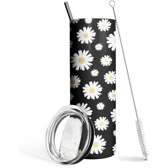 Daisy Tumbler With Handle and Straw,Daisy Gifts for Women,Daisy Flowers Daisy Coffee Mug Floral Cup Tumbler,Daisy Stuff Decor