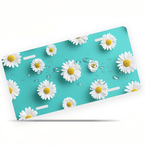 Daisy Turquoise Pattern Funny Personalized License Plate Rust-proof Stainless Steel Metal License Plate Suitable For Men And Women 12.2" x 6.2"