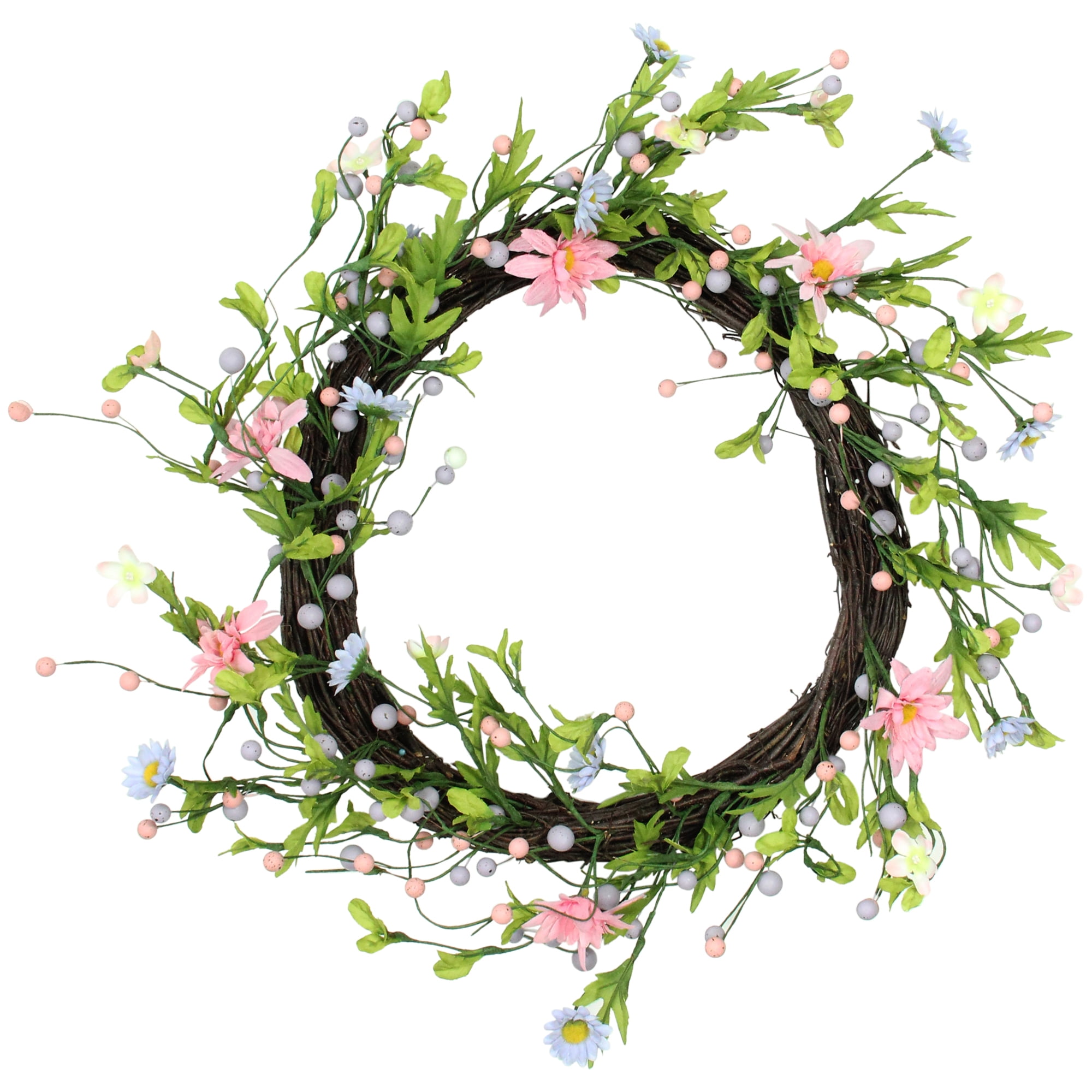 Overstock 15 Green Pink and Purple Decorative Artificial Spring Floral Twig Wreath - Unlit