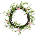 thumbnail image 1 of Daisy Twig Artificial Floral Wreath, Green and Pink 15-Inch, 1 of 4