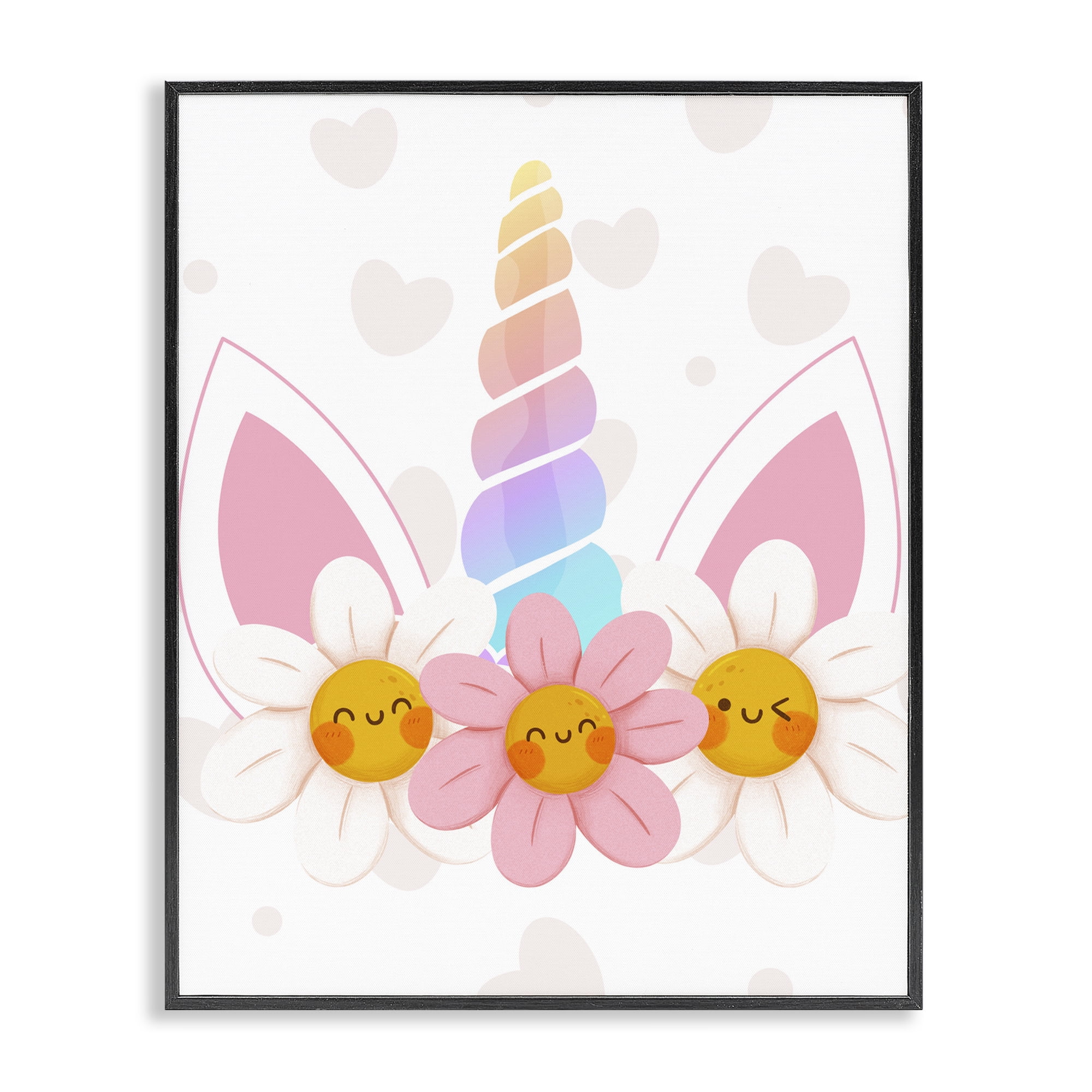 Daisy Unicorn with Hearts Black Framed Giclee Art, design by Jesse Keith