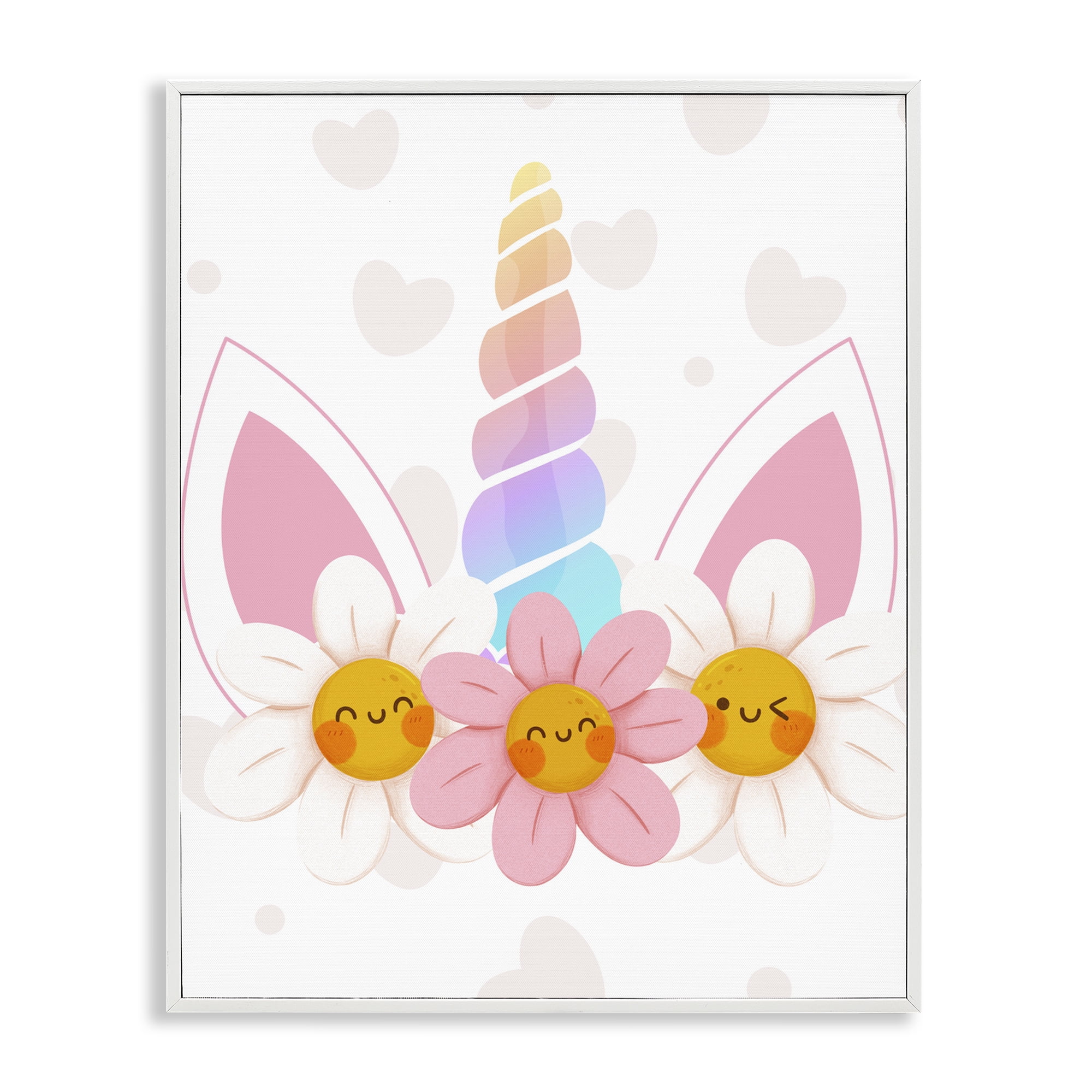Daisy Unicorn with Hearts White Framed Giclee Art, design by Jesse Keith