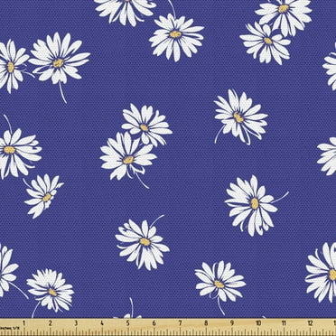 Daisy Upholstery Fabric by the Yard, Simplistic Illustration of Repetitive Field Flowers, Decorative Fabric for DIY and Home Accents, 5 Yards, Dark Violet Pale Orange by Ambesonne