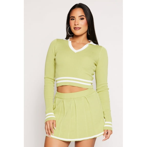 Womens Daisy Varsity Stripe Detail Crop Top