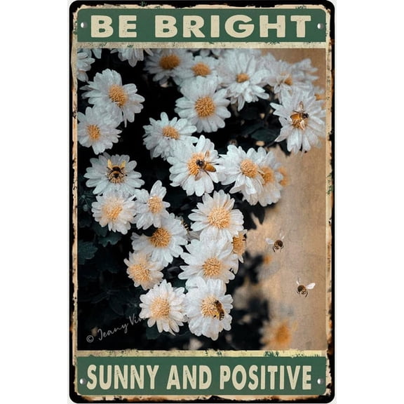 Daisy Wall Art, Italian Kitchen Decor, Be Bright Sunny and Positive Inspirational Quote Decor for Women Girl Teens, Rustic Farmhouse Decor for Home Office Cafes Bar Decor 12x8 In