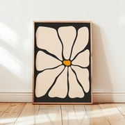 Daisy Wall Art Print For Retro Revival Living Room Fun Flower Decor Charcoal Black Daisy Design Wavy Flower Mid Century Modern Art