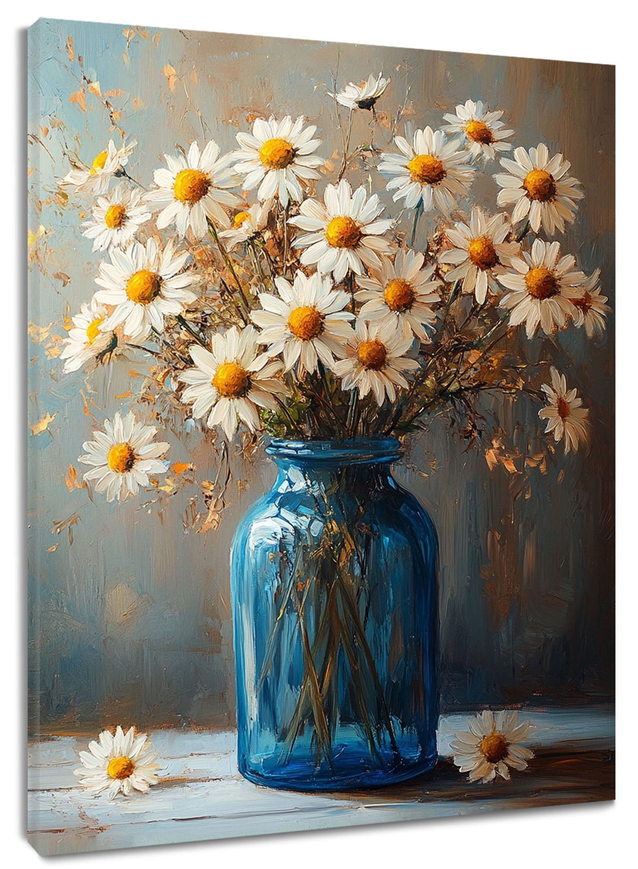 Daisy Wall Art White Flowers Blue Vase Canvas Wall Art Vintage Rustic ...