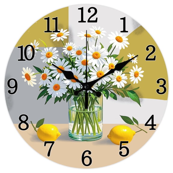 Daisy Wall Clock 12 Inch Lemon Clock Battery Operated Silent Non Ticking Round Decorative Clocks for Home Office Decoration