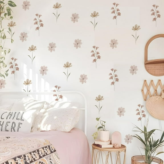 Daisy Wall Decals | 42 PCS Boho Flower Stickers for women' Rooms, Playrooms, and Nurseries | Dual Layer Print for High Coverage | Removable Peel and Stick Wall Decor (Pink-B) | 6 Sheets