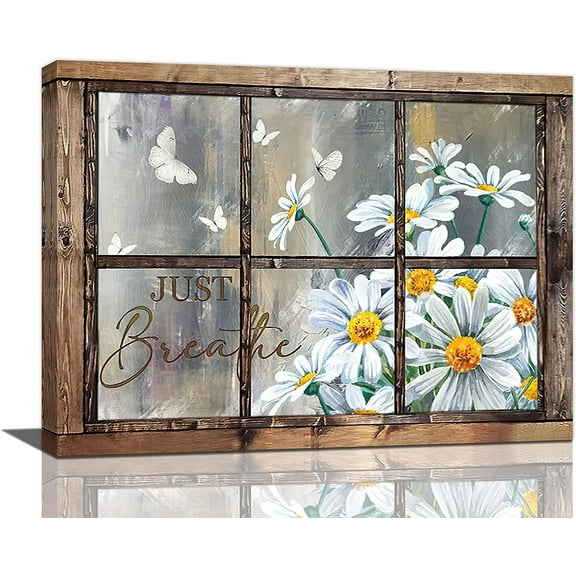 Daisy Wall Decor Rustic Flower Wall Art Farmhouse Window Daisies Pictures Bathroom Decor Country Butterfly Canvas Prints Just Breathe Artwork Home Office Decoration For Kitchen Bathroom Living Room