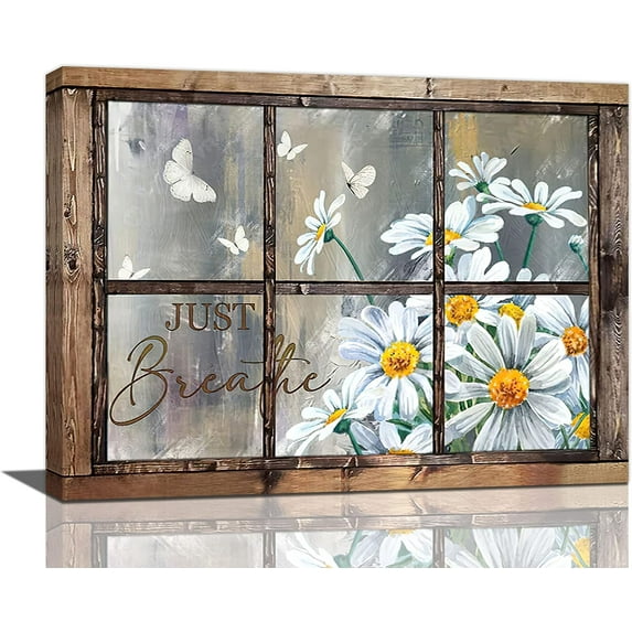 Daisy Wall Decor Rustic Flower Wall Art Farmhouse Window Daisies Pictures Bathroom Decor Country Butterfly Prints Just Breathe Artwork Home Office Decoration For Kitchen Bathroom Living Room
