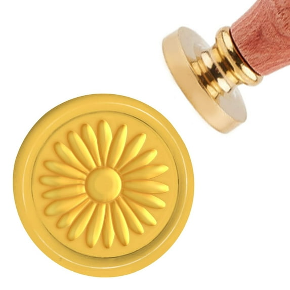Daisy Wax Seal Stamp Botanical Sealing Wax Stamps 30mm Vintage Retro Wood Stamp Removable Brass Head for Wedding Invitations Envelopes Christmas Thanksgiving Day Cards Gift Packing Gold