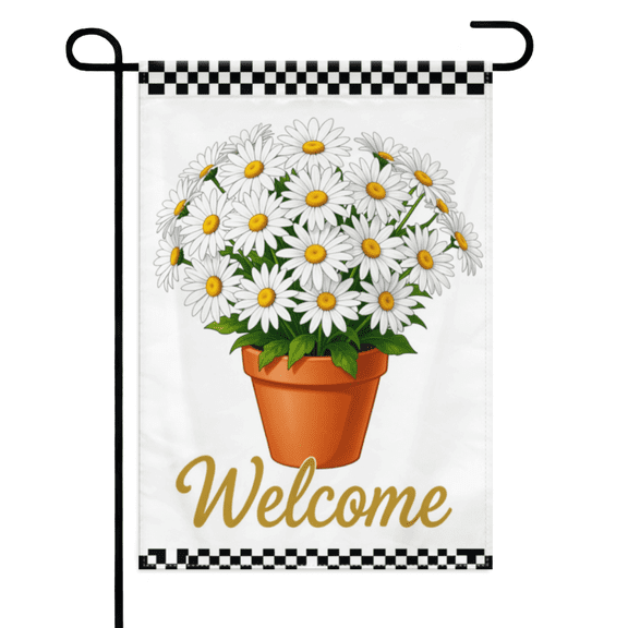 Daisy Welcome Garden Flag 12×18 Inch Double Sided Spring Floral Pot Decor Fade Resistant Outdoor Yard Art For Porch Lawn Patio