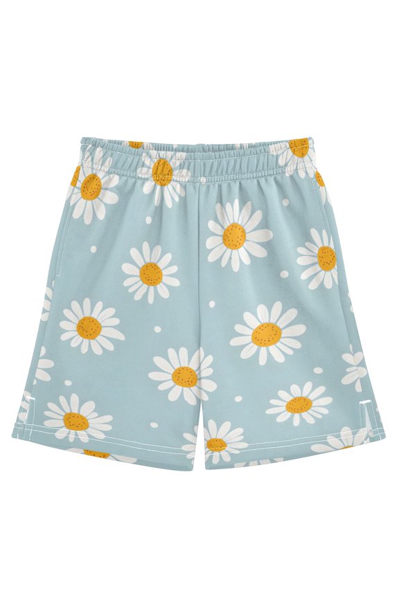 Daisy White Dots Pattern Athletic Shorts Breathable with Comfort Fit Drawstring Casual Sweatshorts Small