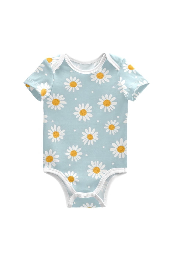 Daisy White Dots Pattern Baby Bodysuits 100% Cotton Short Sleeve for 0-24 Months Baby Golf Outfit 12Months