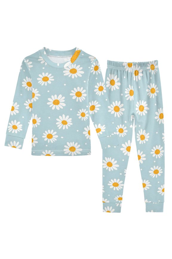 Daisy White Dots Pattern Cotton Pajamas 2 Piece Set Sleepwear Soft and Comfortable Homewear Nightwear