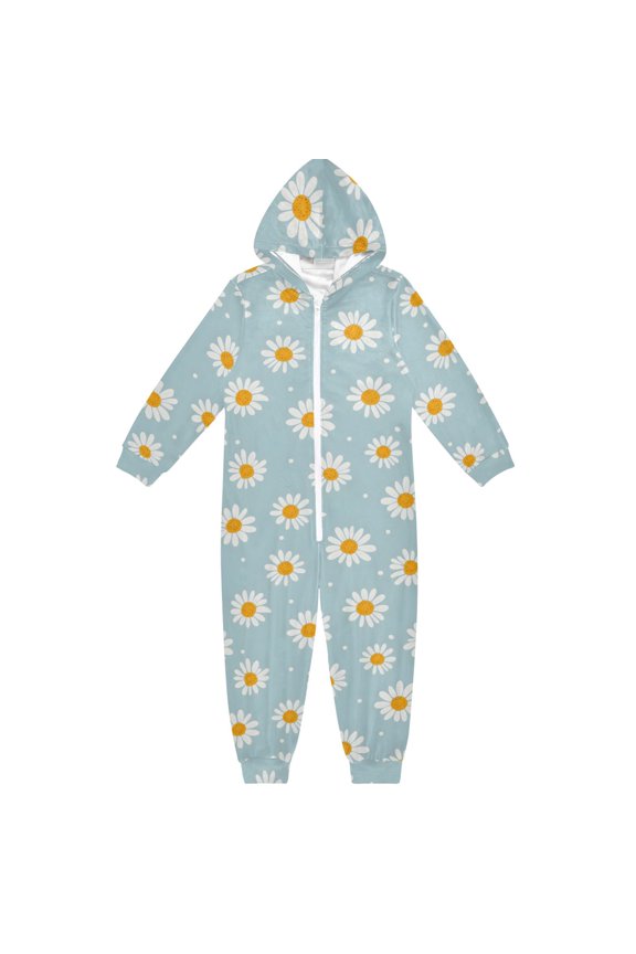 Daisy White Dots Pattern One Piece Pajamas Soft Jumpsuit Cozy Sleep and Play Romper Zipper and Pockets 4T