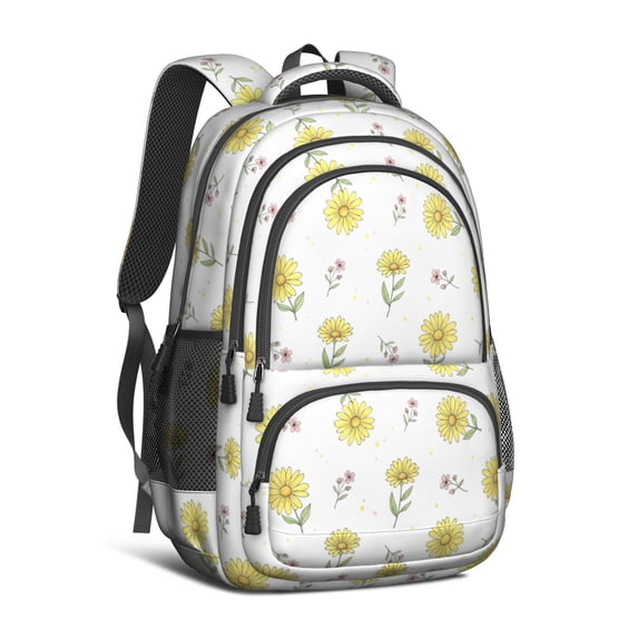Daisy White Pattern Cute School Backpack Bag with Padded Back and Adjustable Shoulder Straps 16.9 X 12.6 X 5.9 Inches