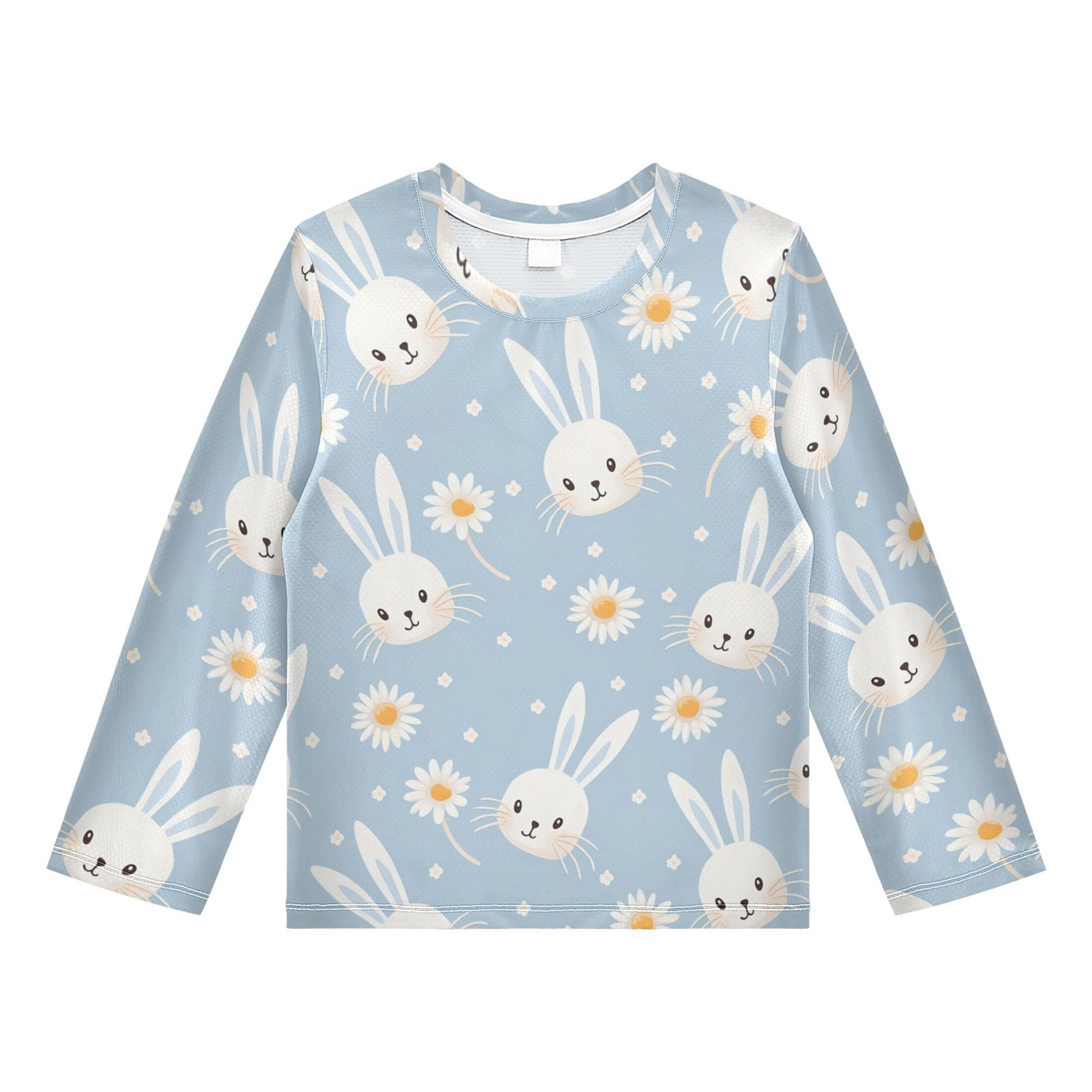 Daisy White Rabbit Pattern Boys' Rash Guard Shirts UPF 50 Plus Sun ...