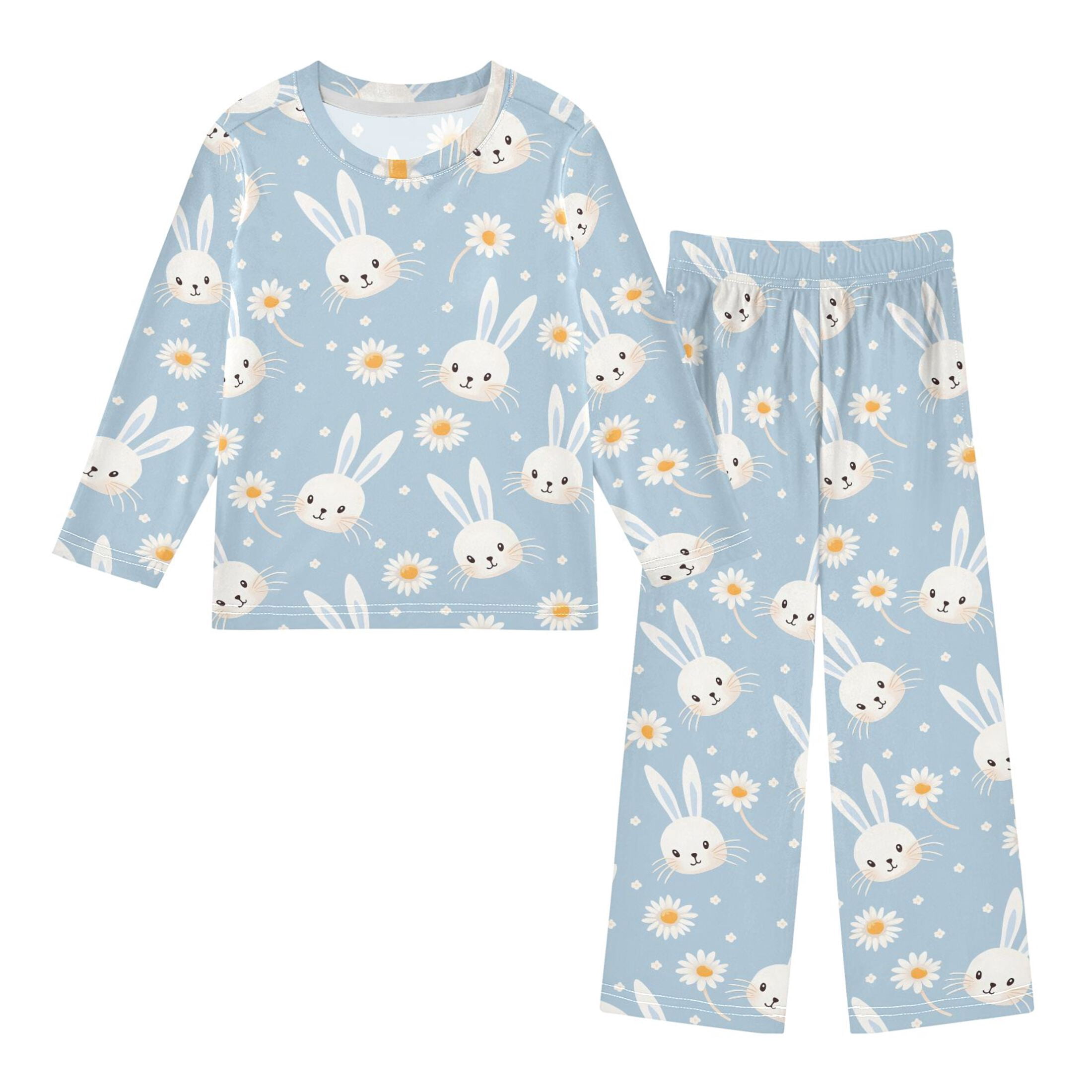 Daisy White Rabbit Pattern Pajama Set Soft Warm Cozy Fleece 2 Piece ...