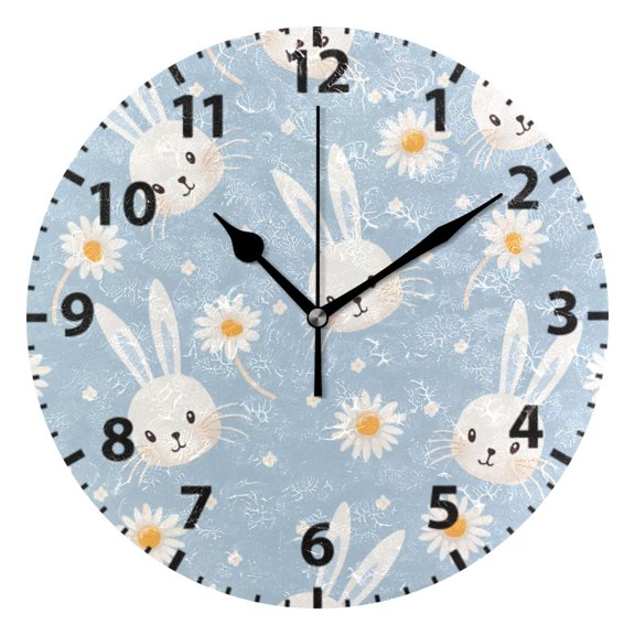 Daisy White Rabbit Pattern Wall Clock 10in Round Artistic Oil Painting Home Decor Desk Table Clock