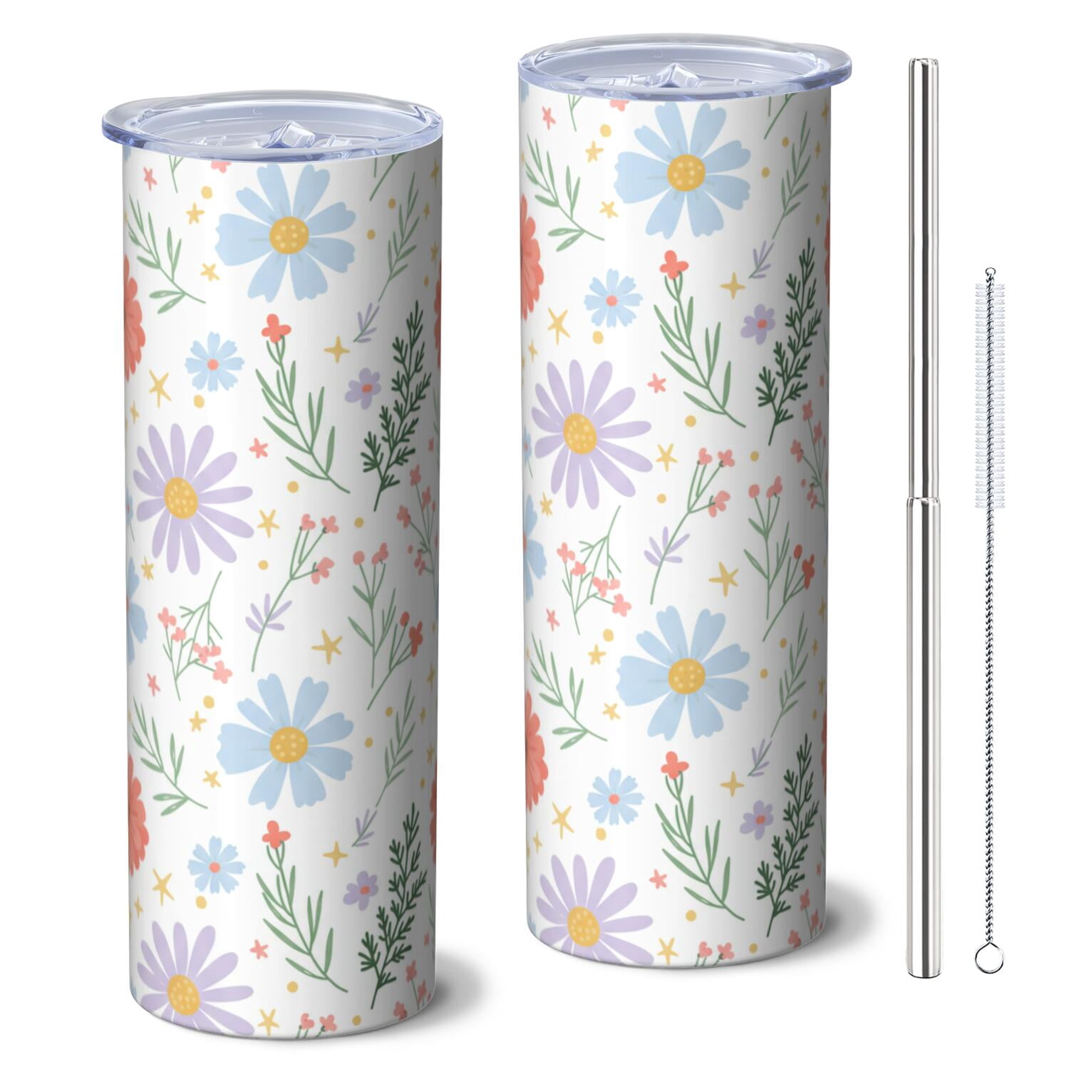 Straw Friend Daisy Wildflower 20oz Skinny Stainless Steel Tumbler, Thermal Tumbler ...