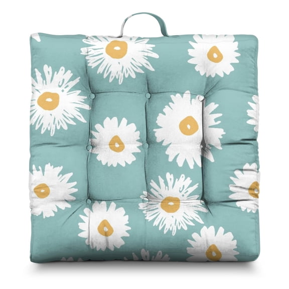 Daisy and Wildflowers Yoga Meditation Pillow - 24" Square Rustic Floor Cushion, Sunlight-Activated Expansion, Soft & Supportive for Cross-Legged Sitting