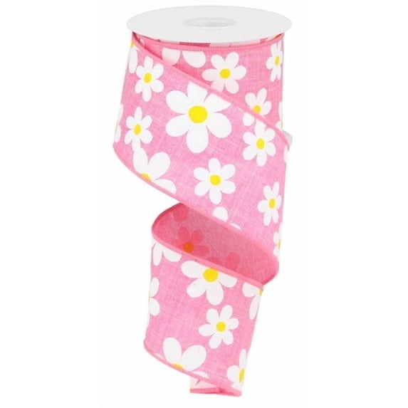 Daisy Wired Ribbon, Pink White, Craft Supply to Make Wreath & Bow, 2.5 Inches x 10 Yard, Spring, Summer, Flower, Mother, Easter RG0193522