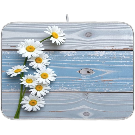 Daisy Wooden Dish Drying Mat,Spring Drying Mat For Kitchen Counter 18 x 24 Dish Mat Dish Rack Drainer Pad