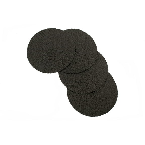 Daisy Woven Braided Table Placemats 15 Inches Round Set of 4 Non-Slip Dining & Kitchen Table Mats Black