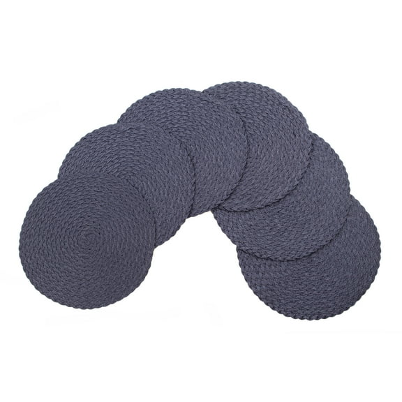 Daisy Woven Braided Table Placemats 15 Inches Round Set of 6 Non-Slip Dining & Kitchen Table Mats Midnight Blue