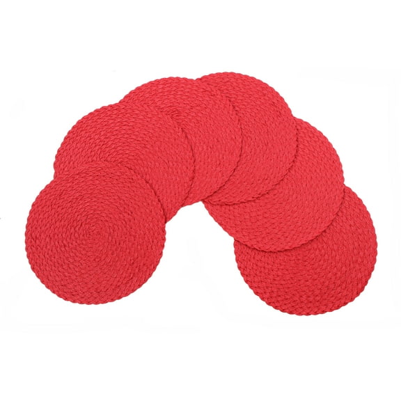 Daisy Woven Braided Table Placemats 15 Inches Round Set of 6 Non-Slip Dining & Kitchen Table Mats Red