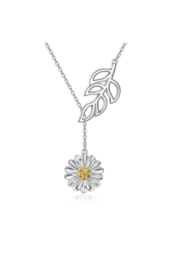 Daisy Y Necklace Sterling Silver Daisy Leaf Pendant Necklace Jewelry Y necklac for Women