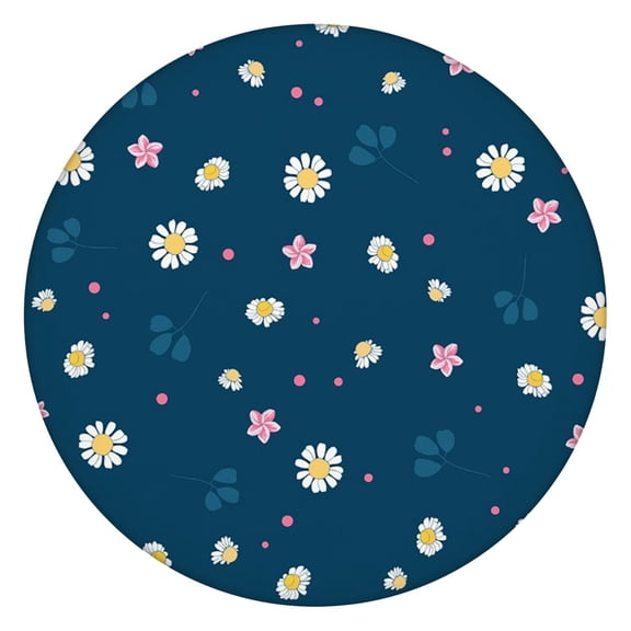 Daisy and Butterfly Round Tablecloth with Elastic Edge, Vintage Boho Style Waterproof Table Cover for Dining, Kitchen, Patio, or RV