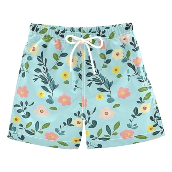 Daisy and Leaf Figure Boys Swim Trunks Quick Dry Boy Swim Shorts for 3-14 Years