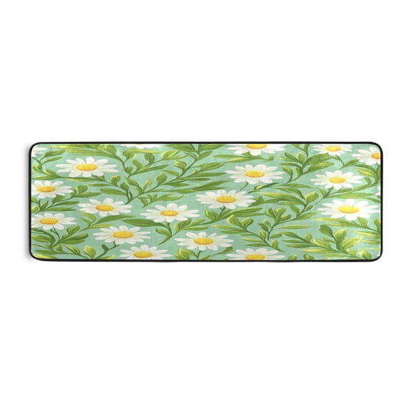 Daisy and Leaf Pattern 72x24" Runner Rug, Non-Slip Memory Foam Cushion, Anti-Crease for Hallways and Bedrooms
