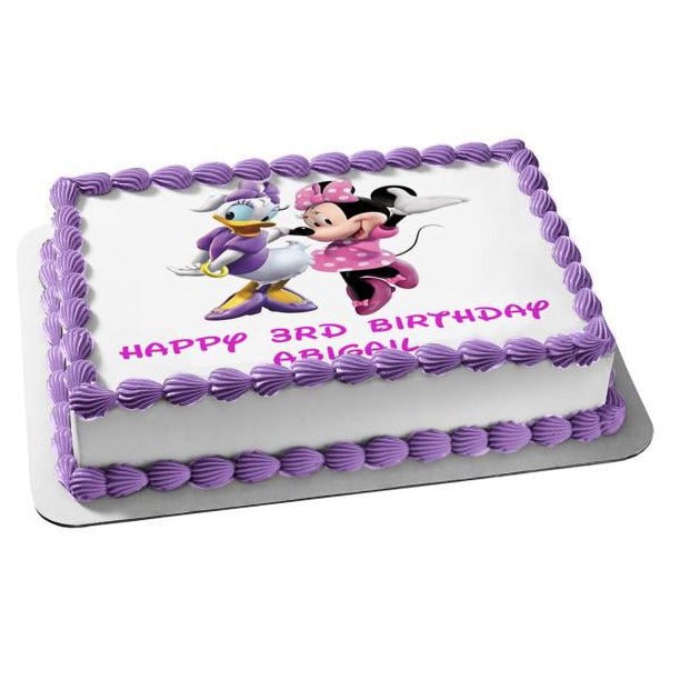 Daisy and Minnie Mouse Friends Birthday Edible Image Cake Topper For Quarter Sheet Cake By TNCT