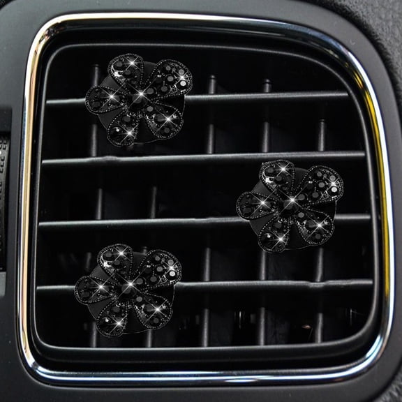 Daisy car air conditioner vent clips, 3 cute flower crystal crystal stone car air conditioner vent clips, vehicle air freshener clips, women's interior decoration accessories (black, 1.6 inches)