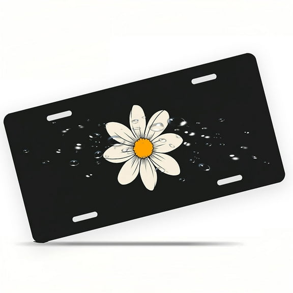 Daisy on Black Front License Plate, Metal License Plate, Funny Standard Plates Personalized Novelty Decorative For Men/Women/Boys/Girls Car 6×12 Inch