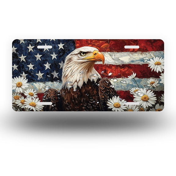 Daisy surrounded Eagle Front License Plate,Metal License Plate,Funny Standard Plates Personalized Novelty Decorative For Men/Women/Boys/Girls Car 6×12 Inch