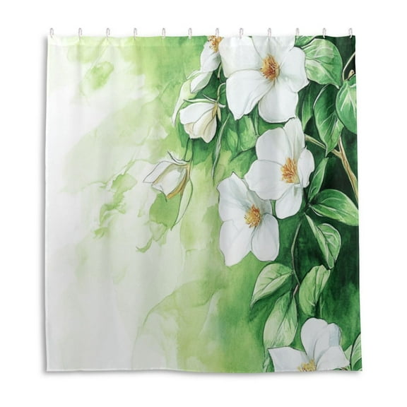 Daisy with Leaf Border Shower Curtain Liner 66x72 Inch Waterproof Shower Curtains Decorative Bathroom with 12 Pack Hooks
